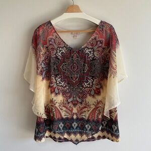 DB Established 1962 Beaded Paisley Tunic Top Chiffon Overlay Size 1X Flowy‎ Boho